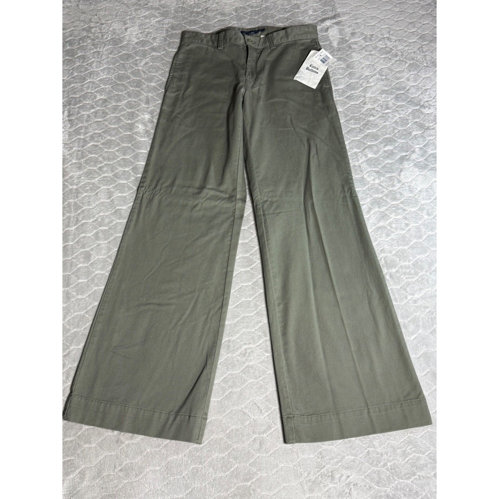 Ralph Lauren Womens Wide Leg Pants 2 Olive Green Cotton Y2K Streetwear Chinos